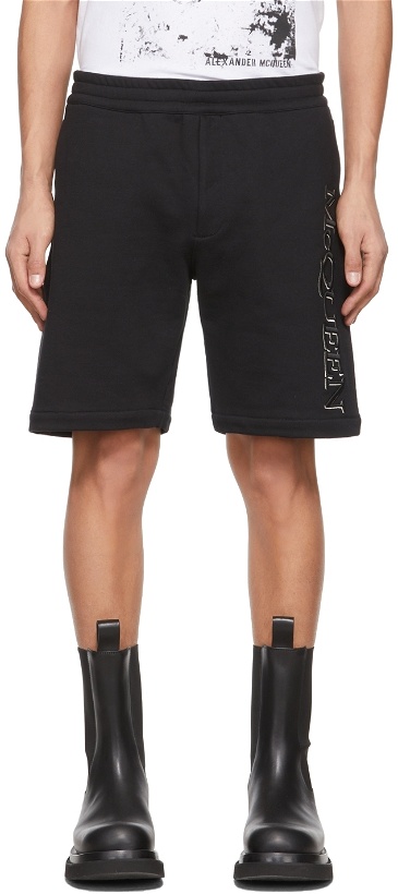 Photo: Alexander McQueen Black Embroidered Logo Shorts