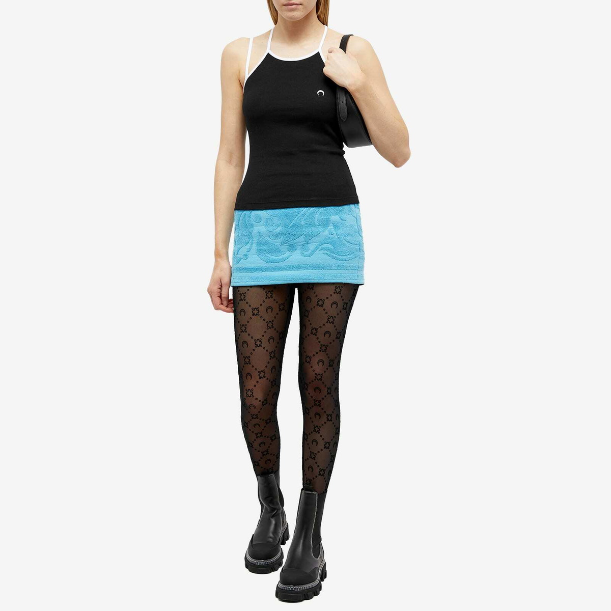 MARINE SERRE ブラック Tennis Court キャミソール MARINE SERRE