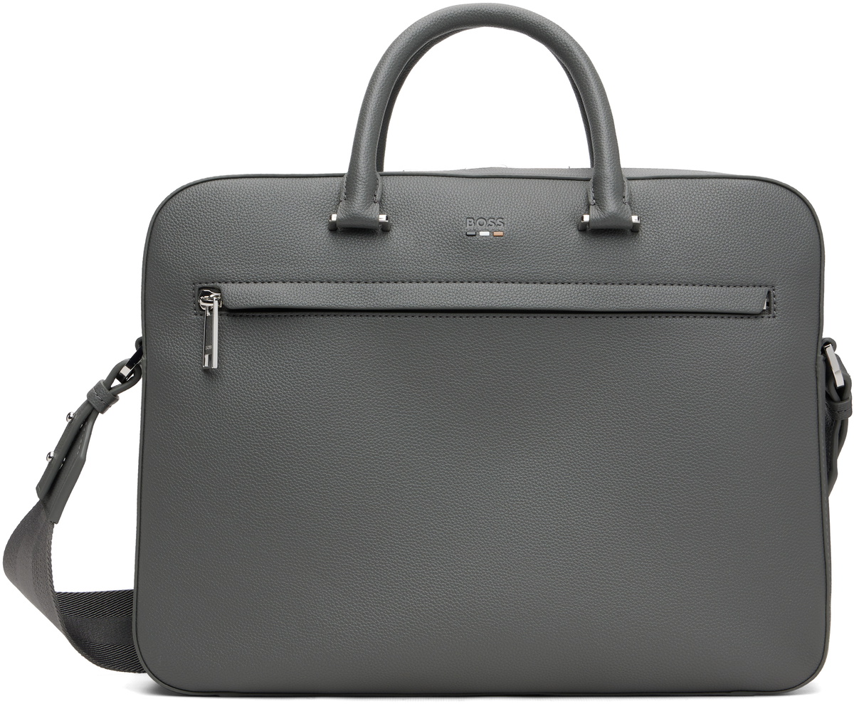 BOSS Gray Logo-Embossed Document Briefcase