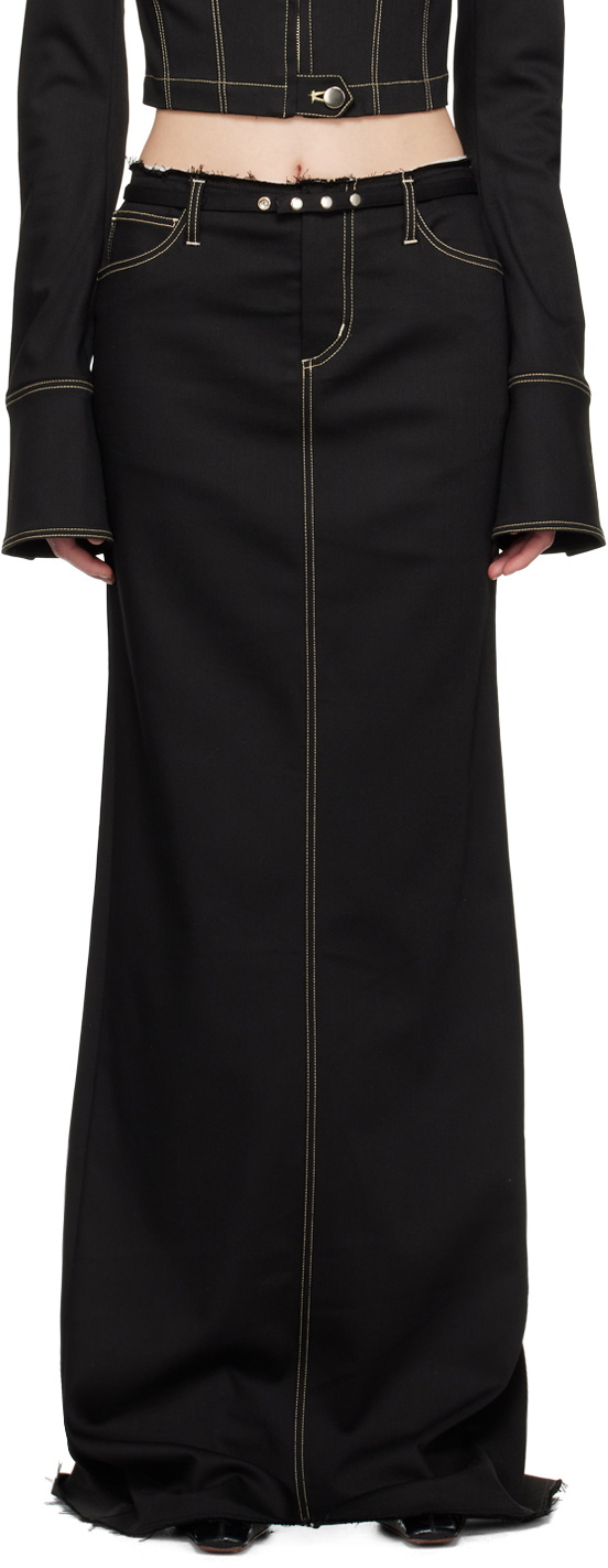 JUNEYEN Black Belted Denim Maxi Skirt