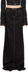 JUNEYEN Black Belted Denim Maxi Skirt