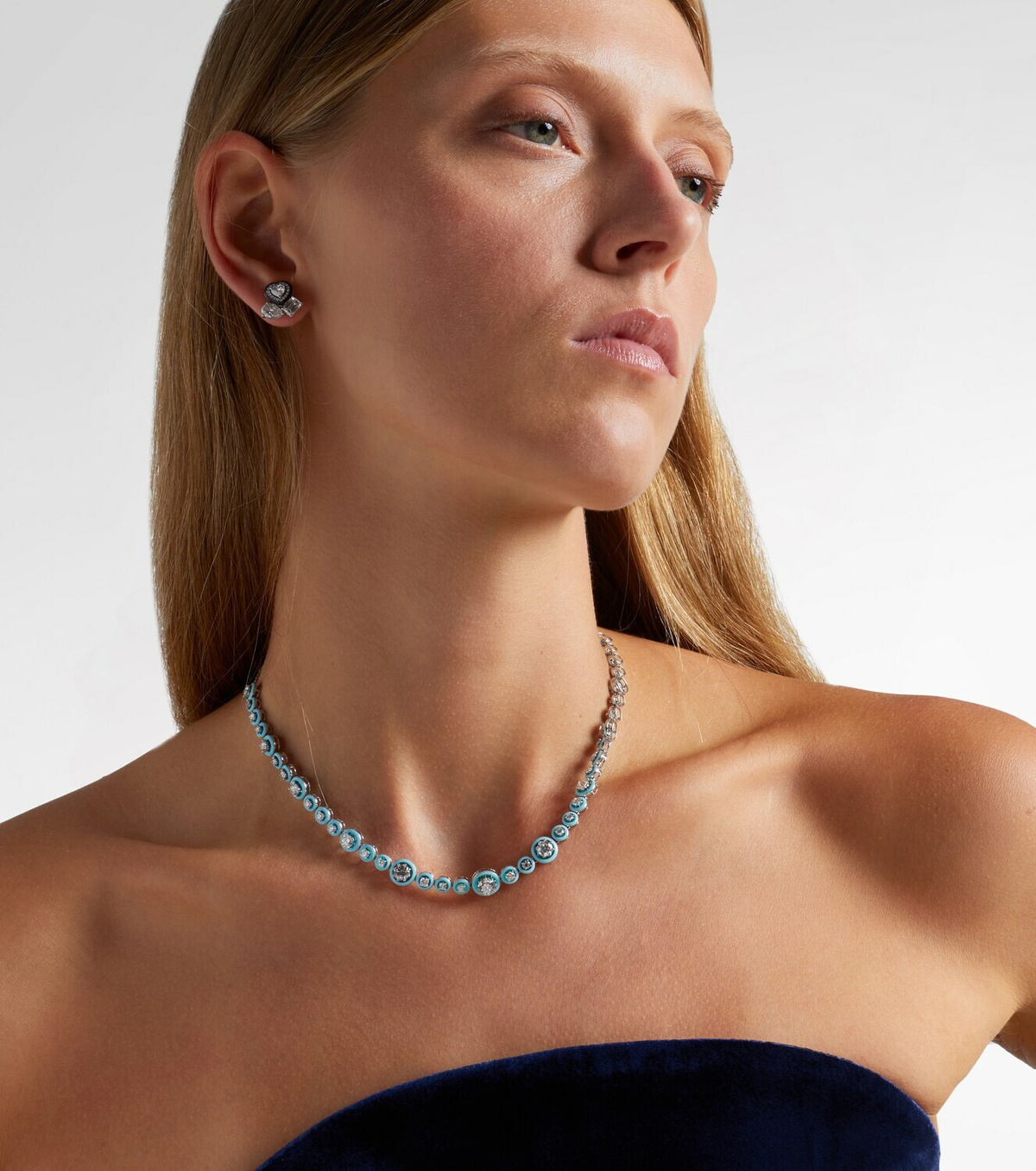 Kamyen Polka Dots 18kt white gold and enamel necklace with diamonds