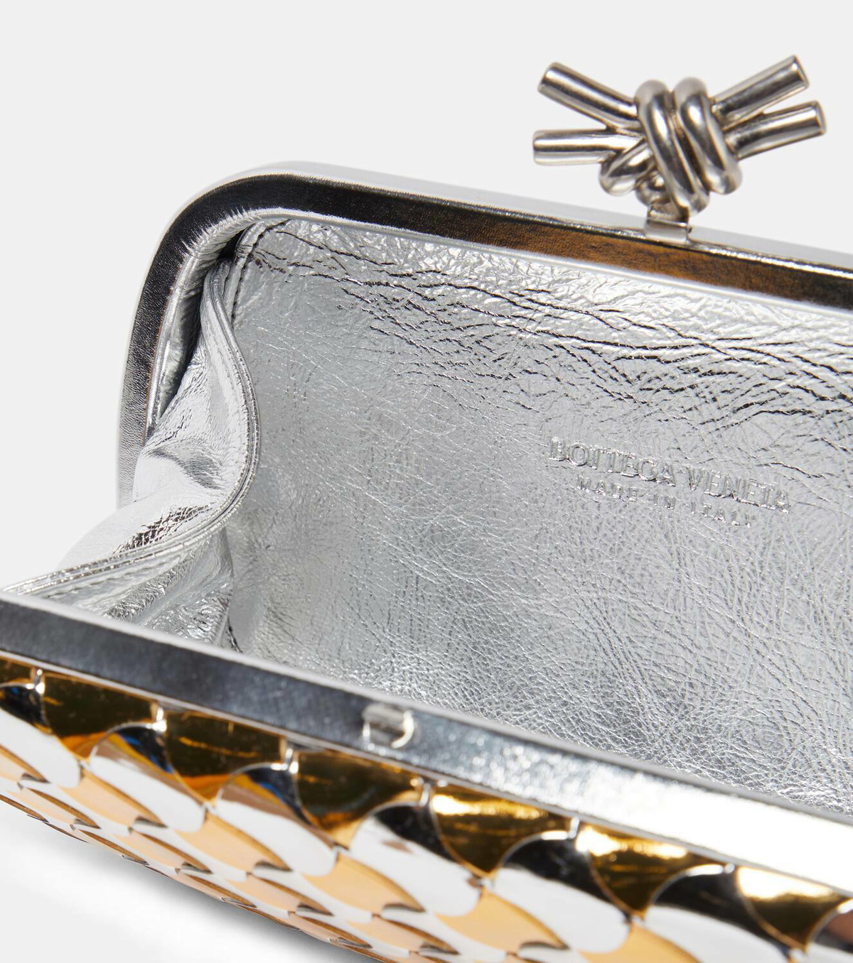 Bottega Veneta Knot metallic leather clutch