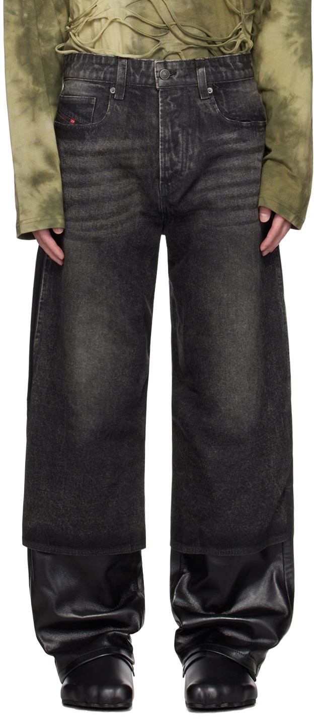 Diesel Black P-Bretch Leather Jeans