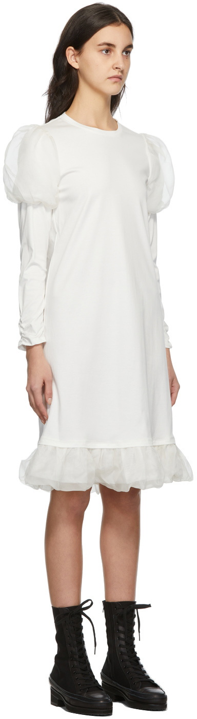 Renli Su White Mulberry Silk Puff Shoulder Dress Renli Su