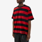 MASTERMIND WORLD Men's Velour Stripe T-Shirt in Black/Red