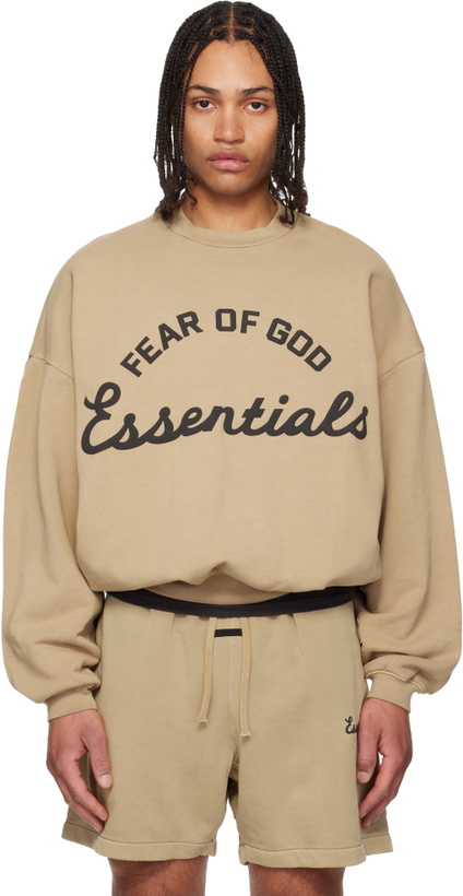 Photo: Fear of God ESSENTIALS Beige Training 90s Crewneck Sweatshirt