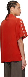 Glass Cypress Red Silk Flower Bowling Shirt