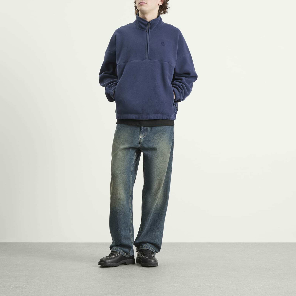 Polar Skate Co. Men's Ivan Half Zip Fleece Sweatshirt in Grey Blue