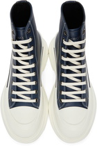 Alexander McQueen Navy Leather Tread Slick High Sneakers