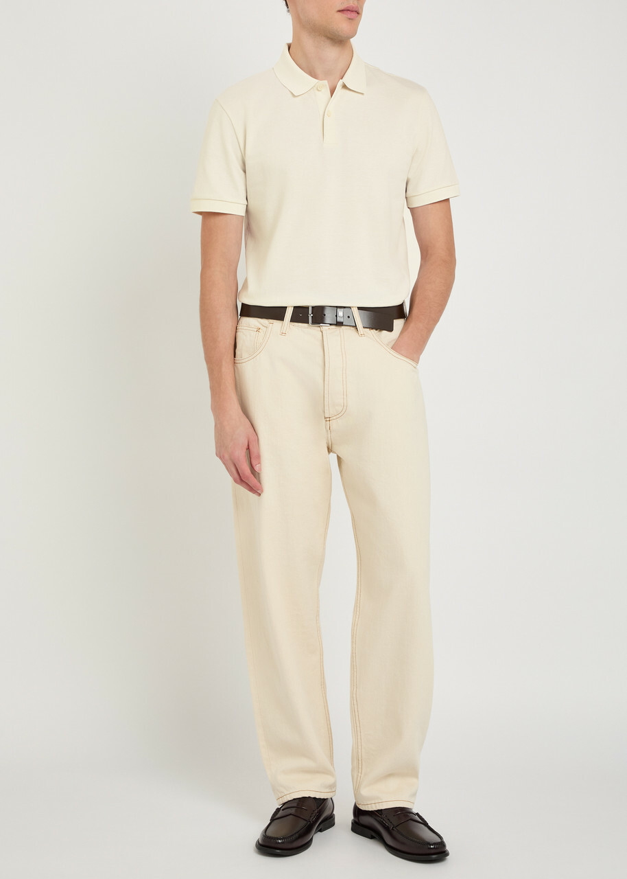 Boss Fine-knit Cotton Polo Shirt Beige