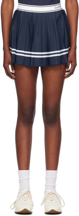 Photo: Sporty & Rich Navy Vendome Script Pleated Miniskirt