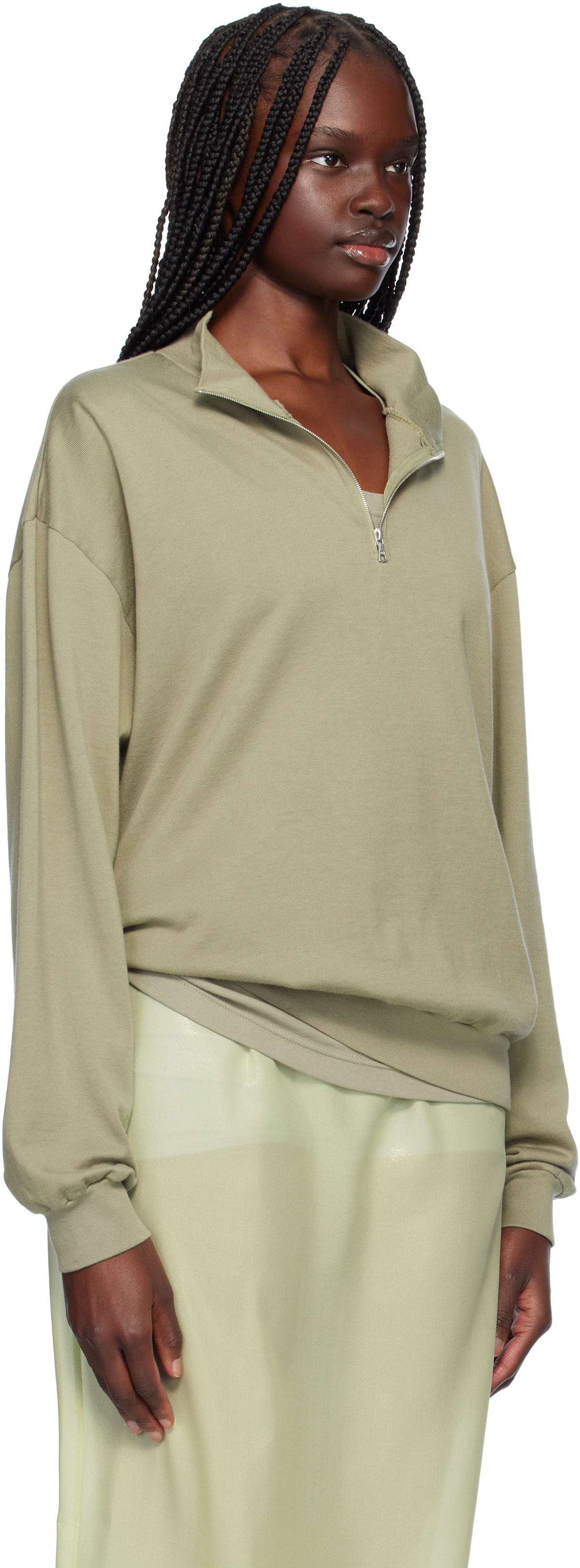 AURALEE Khaki Super High Gauge Half Zip P/O Sweatshirt