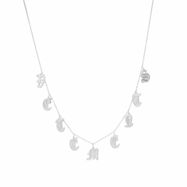 Photo: Vetements Women's Gothic Letter Logo Necklace in Silver