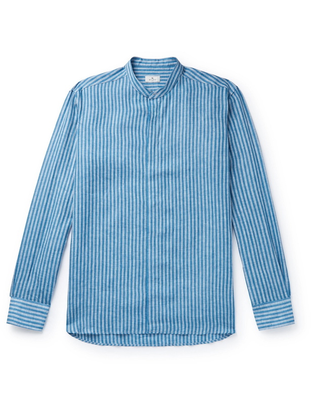 Photo: ETRO - Grandad-Collar Striped Linen Shirt - Blue - EU 38
