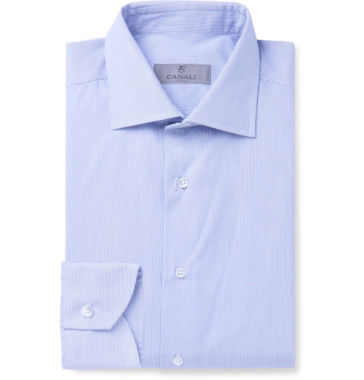 Photo: Canali - Cutaway-Collar Checked Cotton-Poplin Shirt - Blue