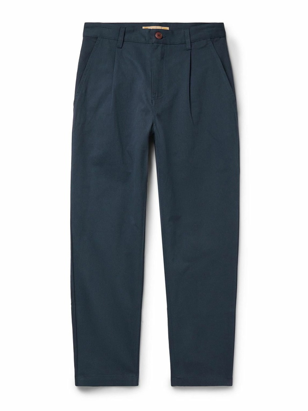 Photo: FrizmWORKS - Haworth Tapered Cropped Pleated Cotton-Twill Trousers - Blue