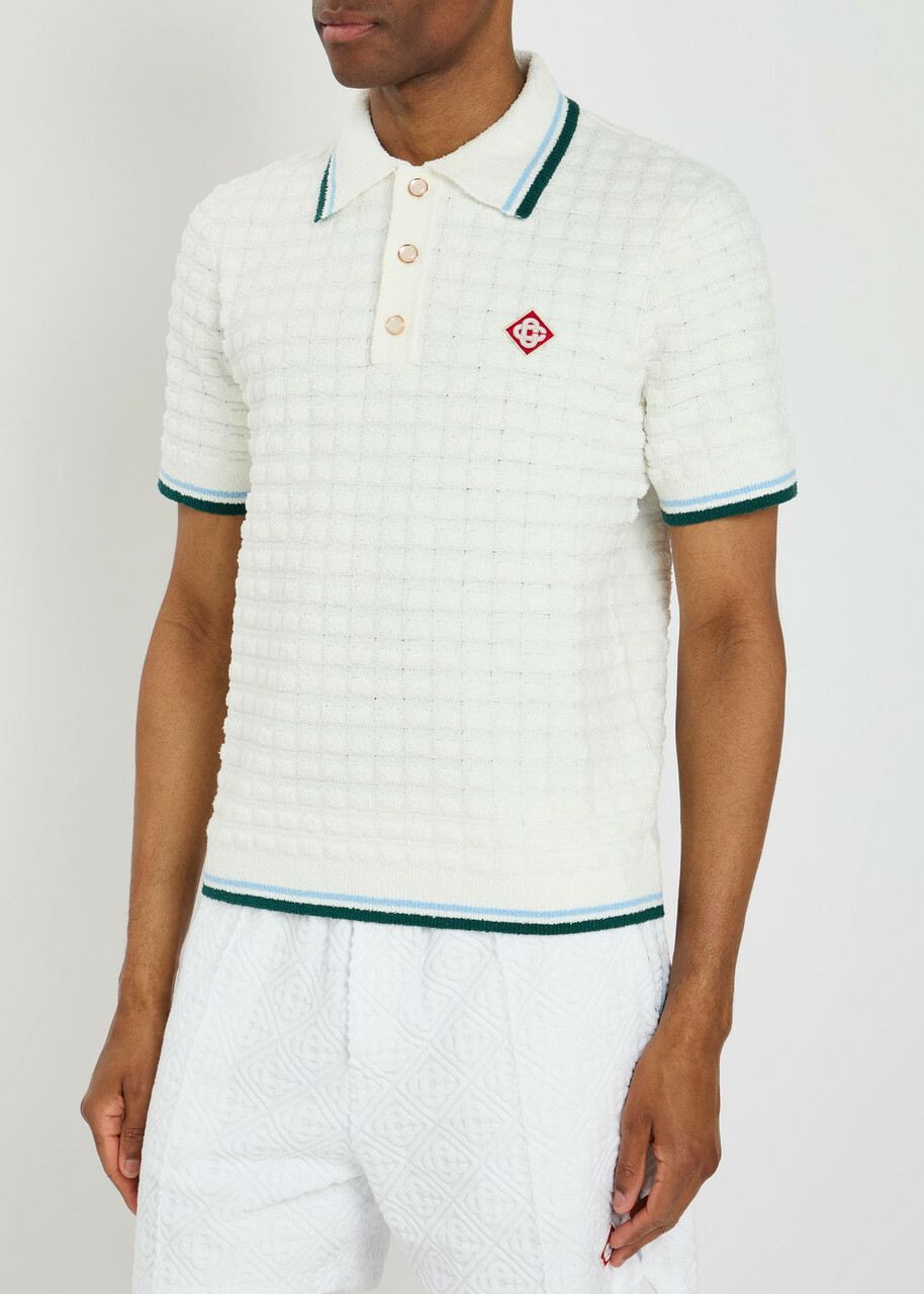 Casablanca Logo-appliquéd Bouclé Polo Shirt White