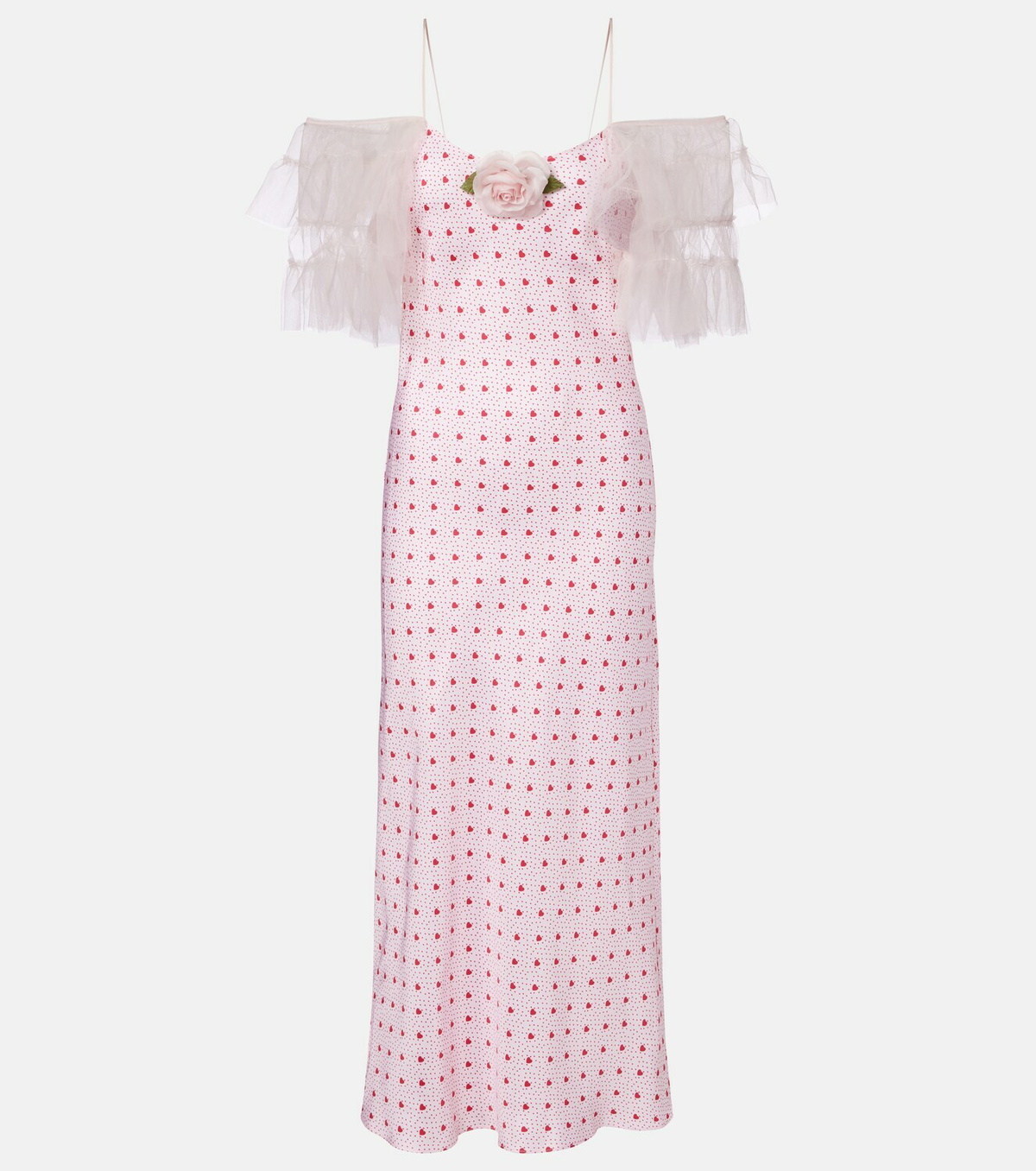 Rodarte Floral-appliqué printed silk slip dress