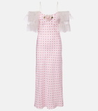 Rodarte Floral-appliqué printed silk slip dress