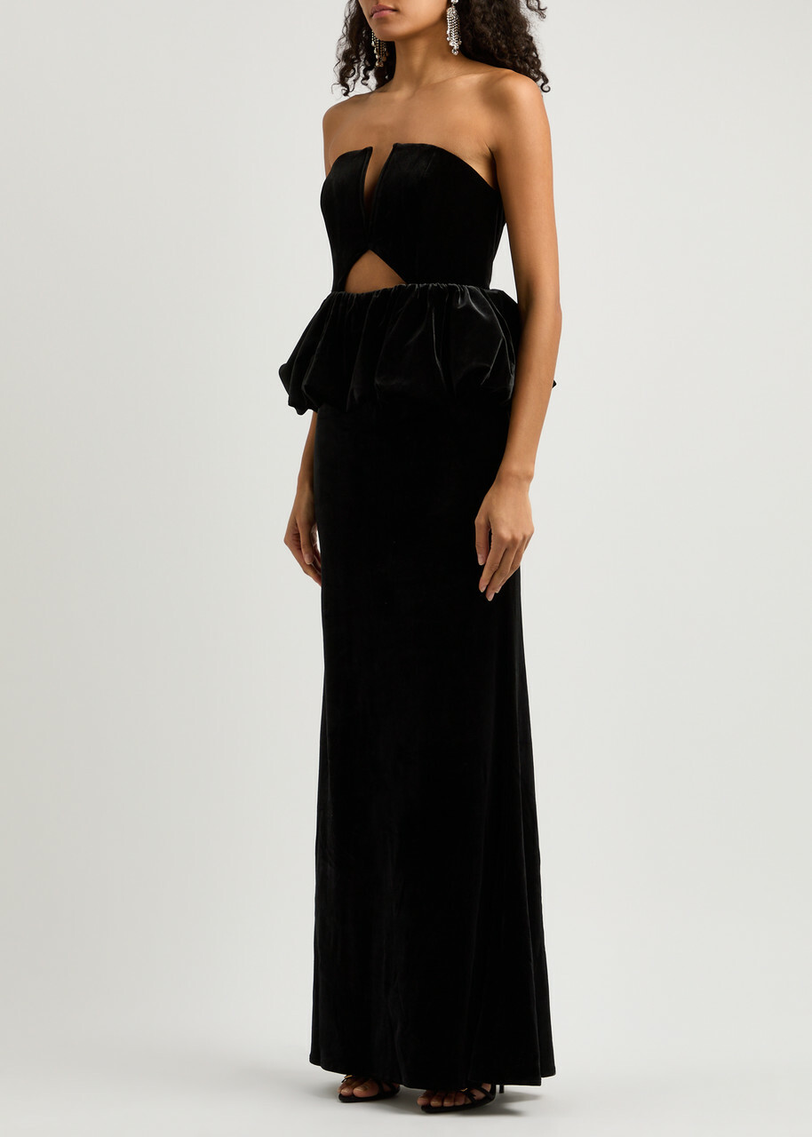 Self-portrait Strapless Peplum Velvet Gown Black Self-Portrait