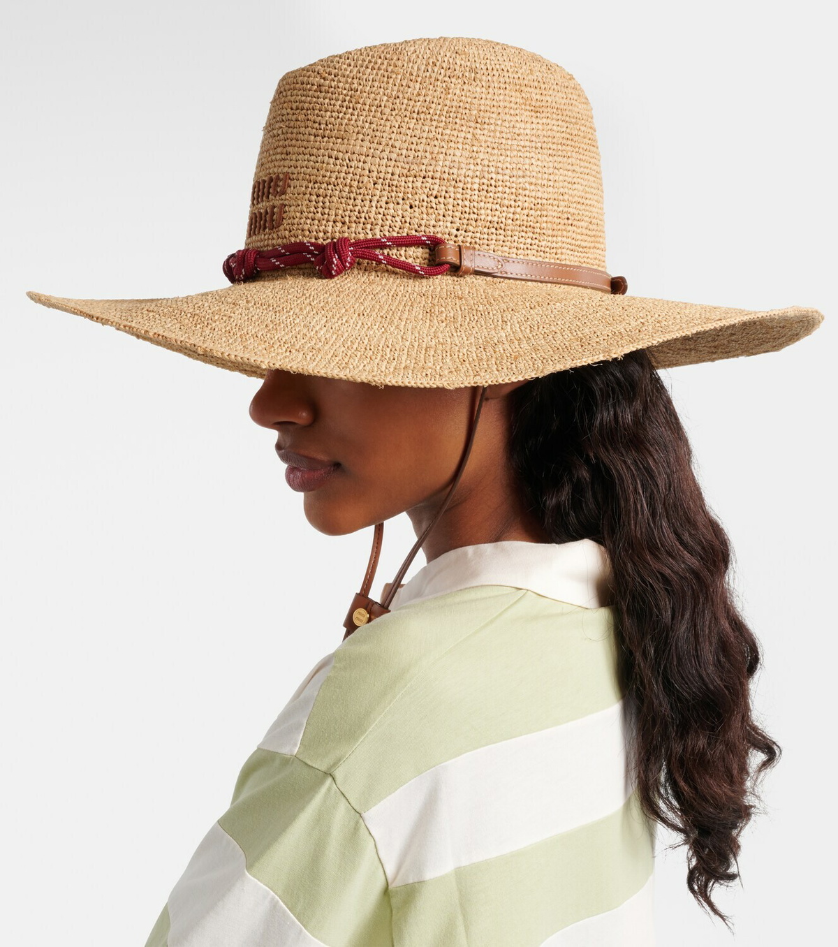 Miu Miu Leather-trimmed raffia sun hat
