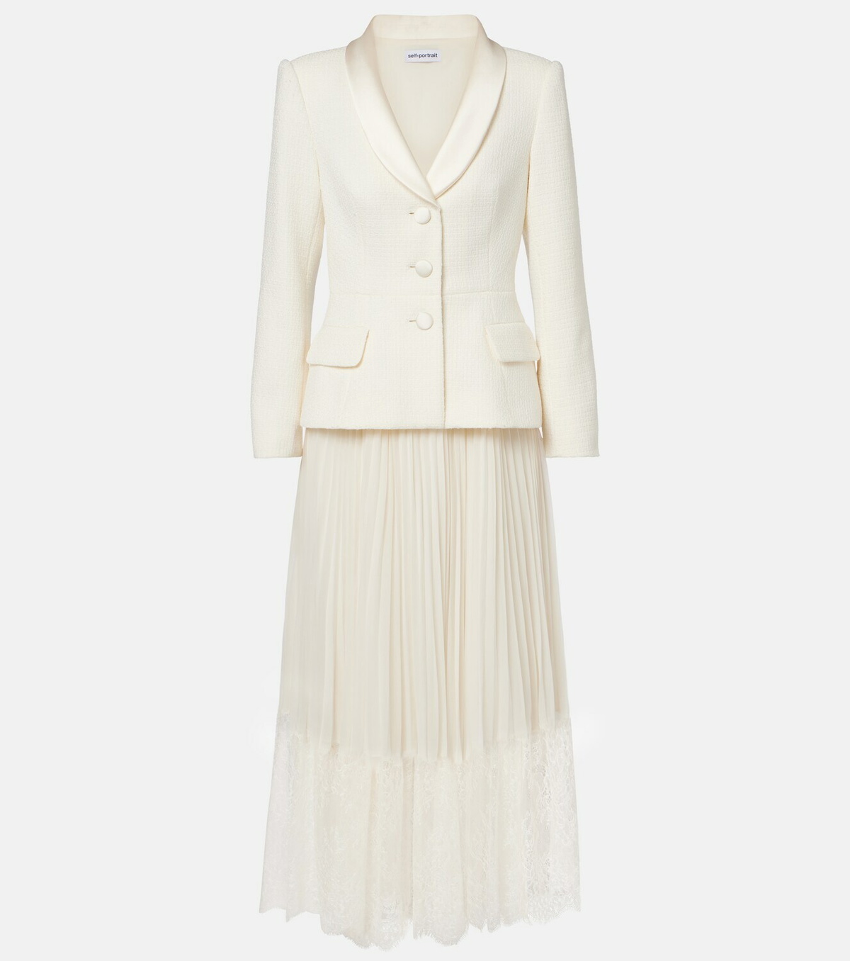 Self-Portrait Bouclé and chiffon midi dress