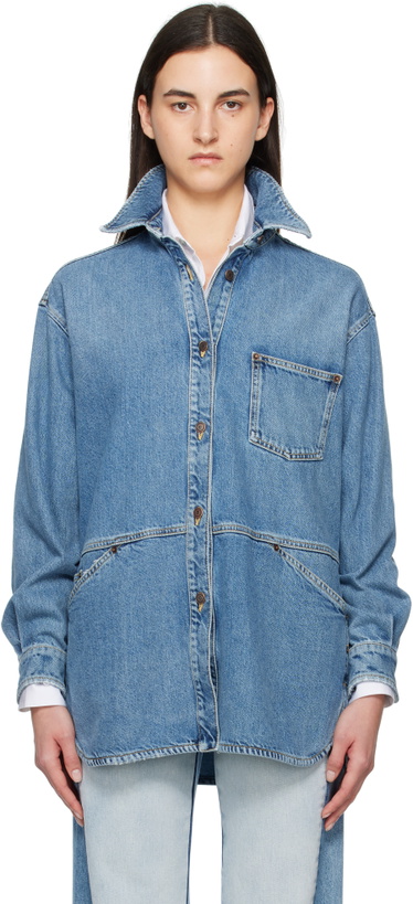 Photo: Moschino Blue Laurel Crown Emblem Denim Shirt