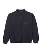 Balenciaga - Laurel Embroidered Distressed Cotton-Piqué Polo Shirt - Black