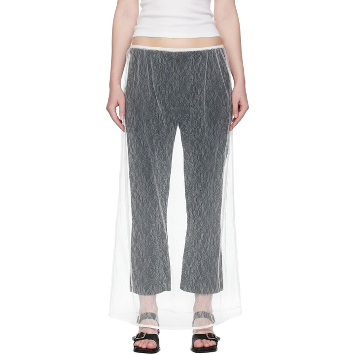 Photo: AMOMENTO White Sheer Lace Long Maxi Skirt