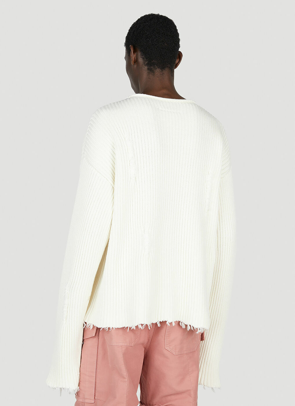 MM6 Maison Margiela - Frayed Sweater in White MM6 Maison Margiela