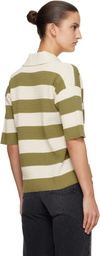 AMI Paris Off-White & Green Short Sleeves 'Ami de Coeur' Polo