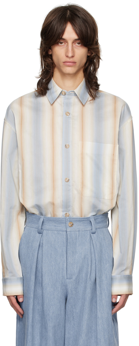 King & Tuckfield Blue & Beige Pocket Oversized Shirt