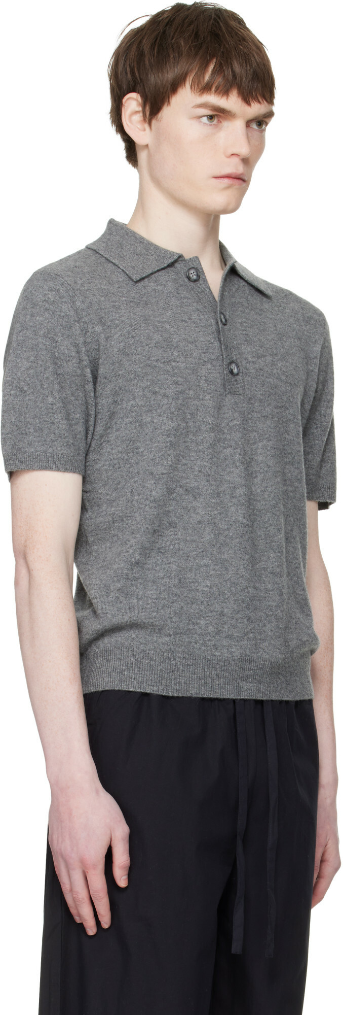 Entire Studios Gray Short Sleeve Knit Polo