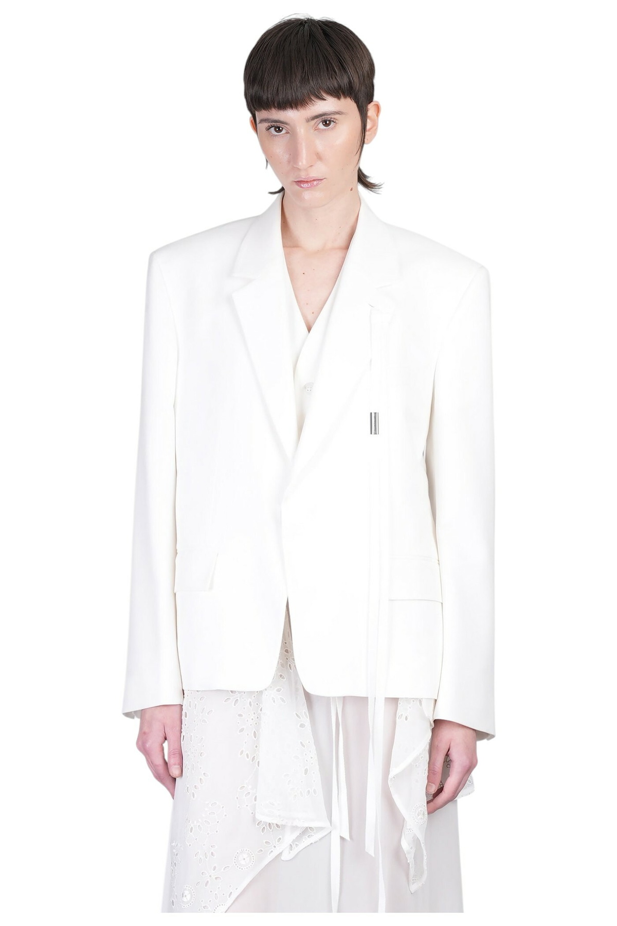 ジャケット ANN DEMEULEMEESTER 'Agnes' blazer jacket White ANN DEMEULEMEESTER Agnes Waxed Cotton Voile Slouchy Jacket