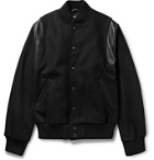 Golden Bear - Hayes Leather-Panelled Melton Virgin Wool-Blend Bomber Jacket - Black