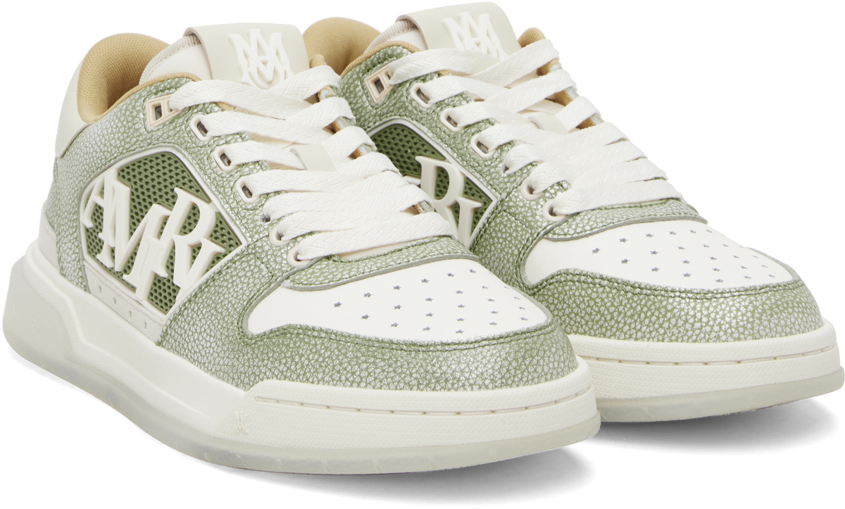 AMIRI White & Green Pebbled Classic Low Sneakers