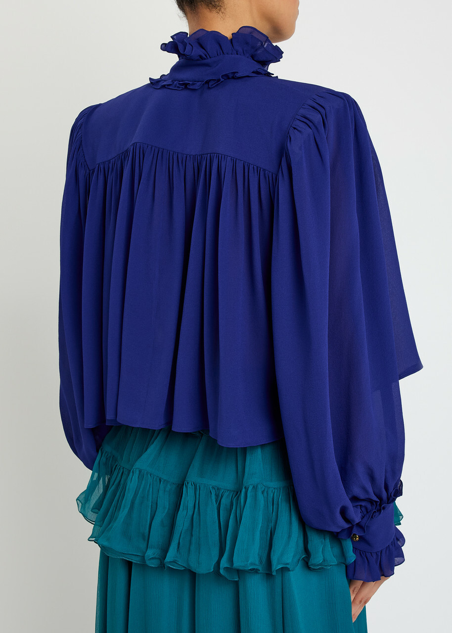 Chloe Ruffled Silk Blouse Indigo