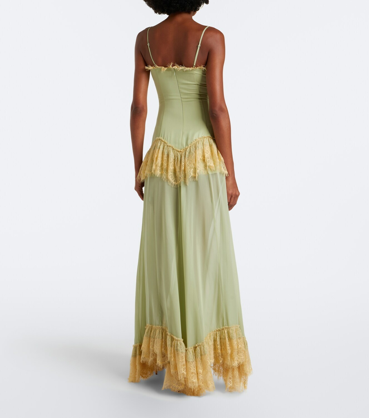 De La Vali Estela lace-trimmed georgette maxi dress