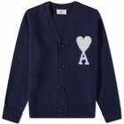 AMI Men's Tonal A Heart Cardigan in Nautic Blue/White