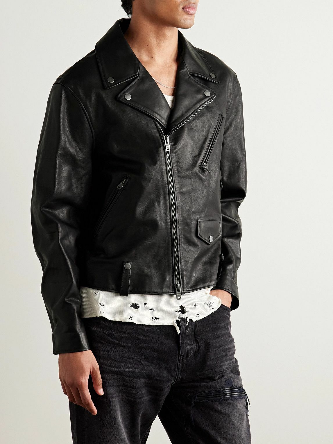 AMIRI - Hollywood Cropped Logo-Appliquéd Leather Biker Jacket - Black