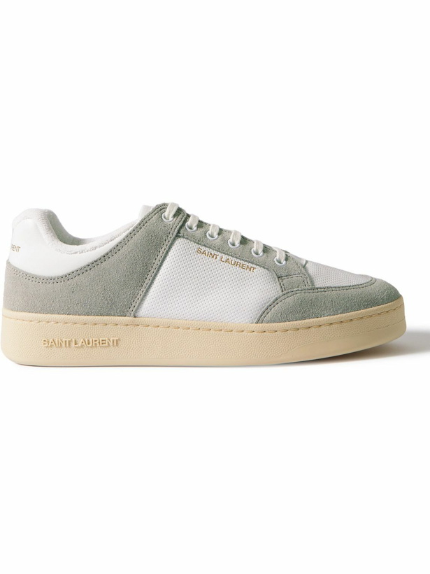 Photo: SAINT LAURENT - SL/61 Perforated Leather and Suede Sneakers - Gray