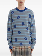Marni Grey Striped Floral Cotton Sweater