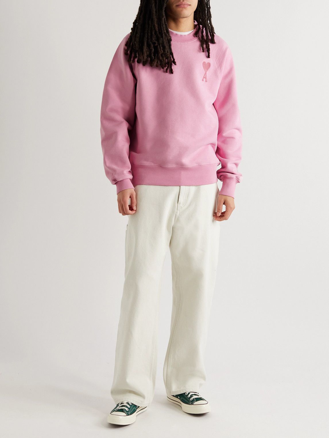 AMI PARIS - Logo-Embroidered Cotton-Jersey Sweatshirt - Pink AMI