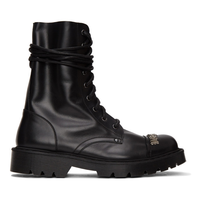 VETEMENTS Black Gothic Logo Combat Boots Vetements
