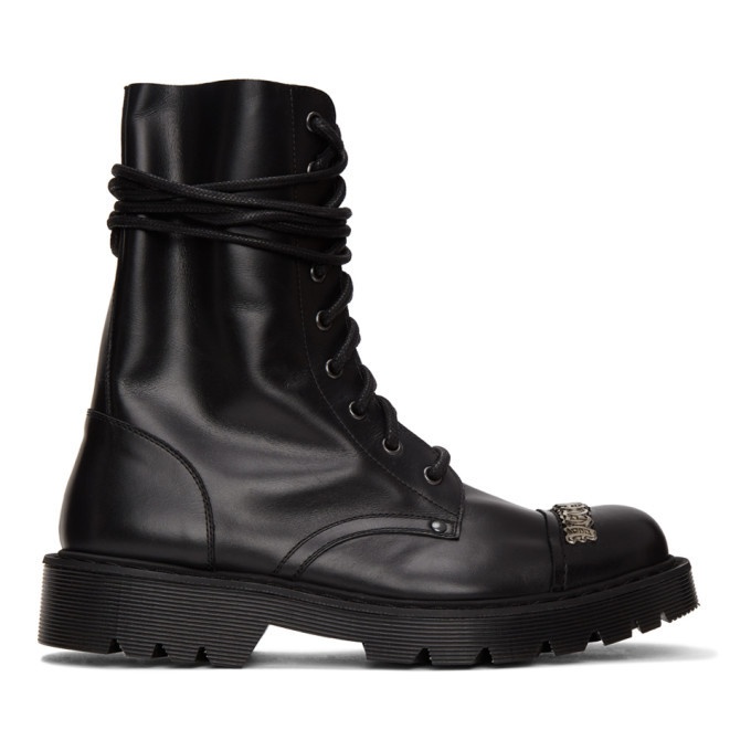 Photo: VETEMENTS Black Gothic Logo Combat Boots