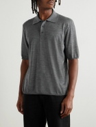 SAINT LAURENT - Cassandre Logo-Embroidered Wool Polo Shirt - Gray