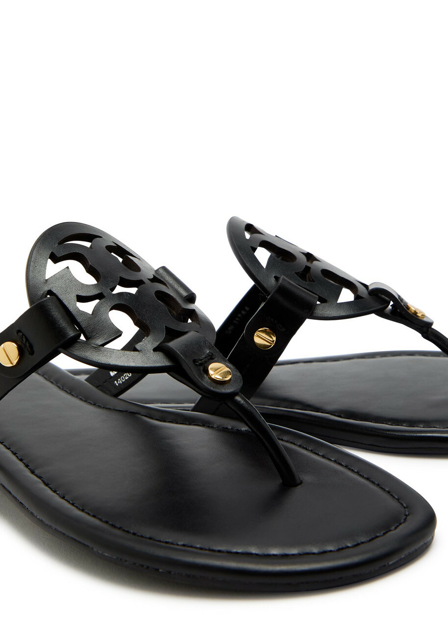 Tory Burch Miller Logo Leather Thong Sandals Black