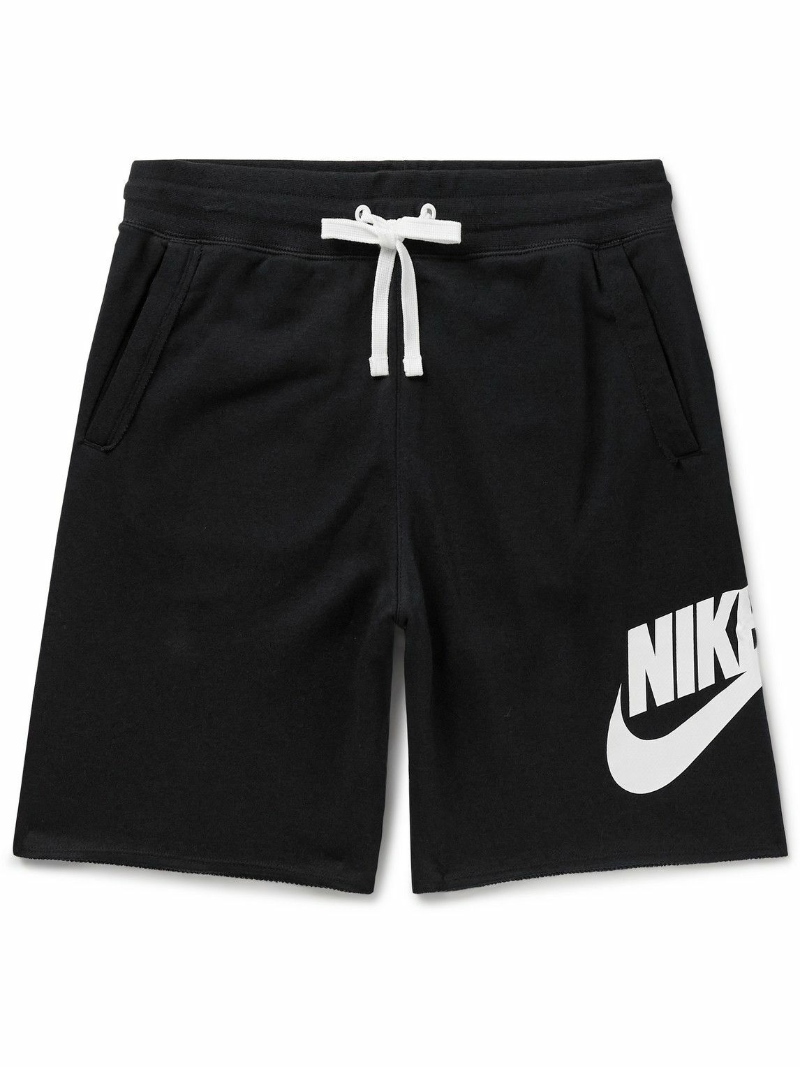 Nike Club Alumni Straight Leg Logo Print Cotton Blend Jersey Drawstring Shorts Black Nike