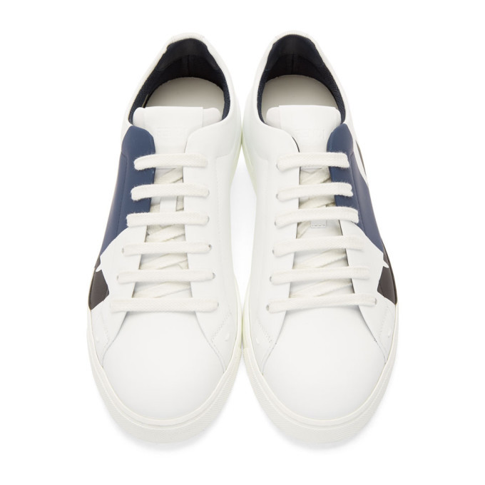 Fendi White and Navy Leather Bag Bugs Sneakers
